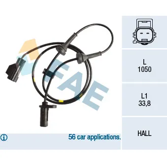 Capteur, vitesse de roue FAE 78184