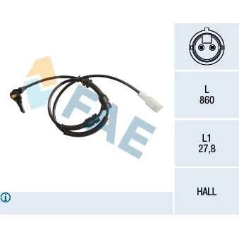 Capteur, vitesse de roue FAE 78256