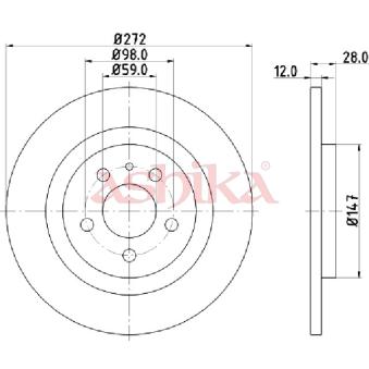 Jeu de 2 disques de frein arrière ASHIKA 61-00-0606