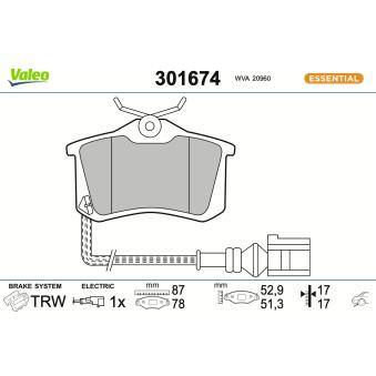Jeu de 4 plaquettes de frein arrière VALEO 301674