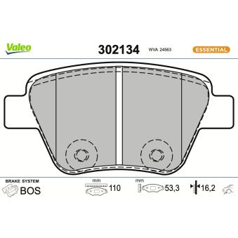Jeu de 4 plaquettes de frein arrière VALEO 302134