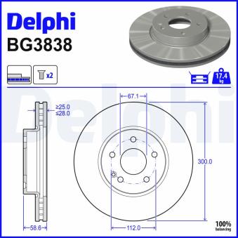 Jeu de 2 disques de frein avant DELPHI BG3838