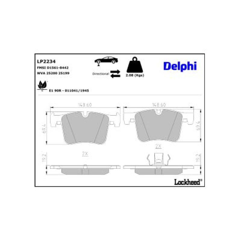Jeu de 4 plaquettes de frein avant DELPHI LP2234 - Visuel 2
