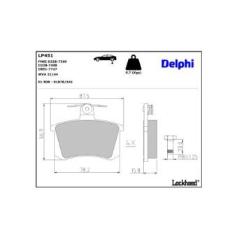 Jeu de 4 plaquettes de frein arrière DELPHI
