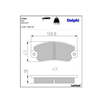 Jeu de 4 plaquettes de frein avant DELPHI