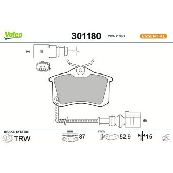 Jeu de 4 plaquettes de frein arrière VALEO