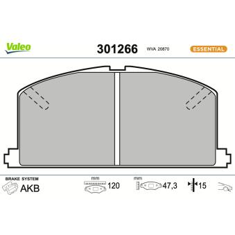 Jeu de 4 plaquettes de frein avant VALEO 301266