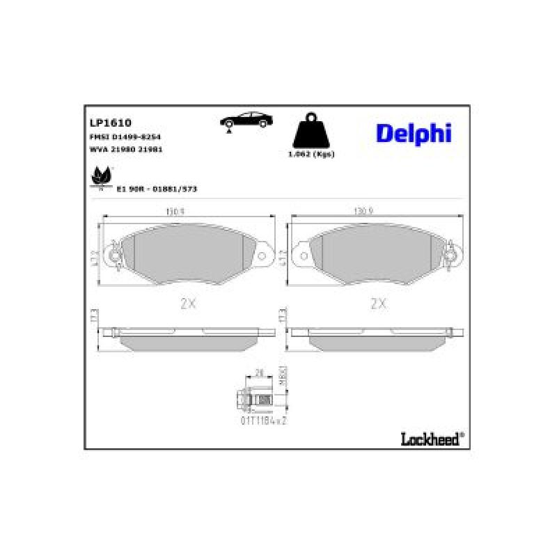 Jeu de 4 plaquettes de frein avant DELPHI LP1610 - Visuel 3