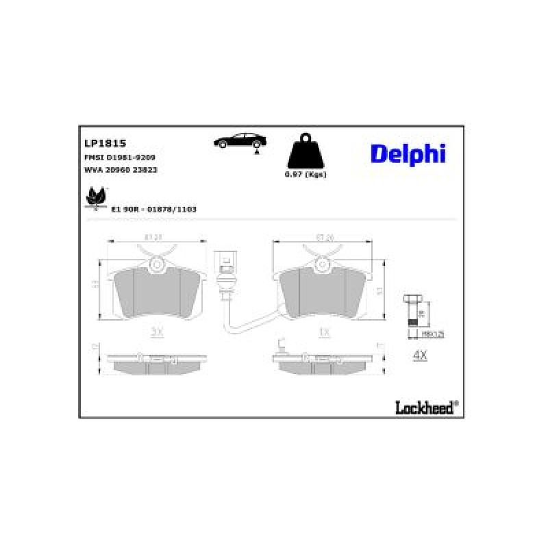 Jeu de 4 plaquettes de frein arrière DELPHI LP1815 - Visuel 3