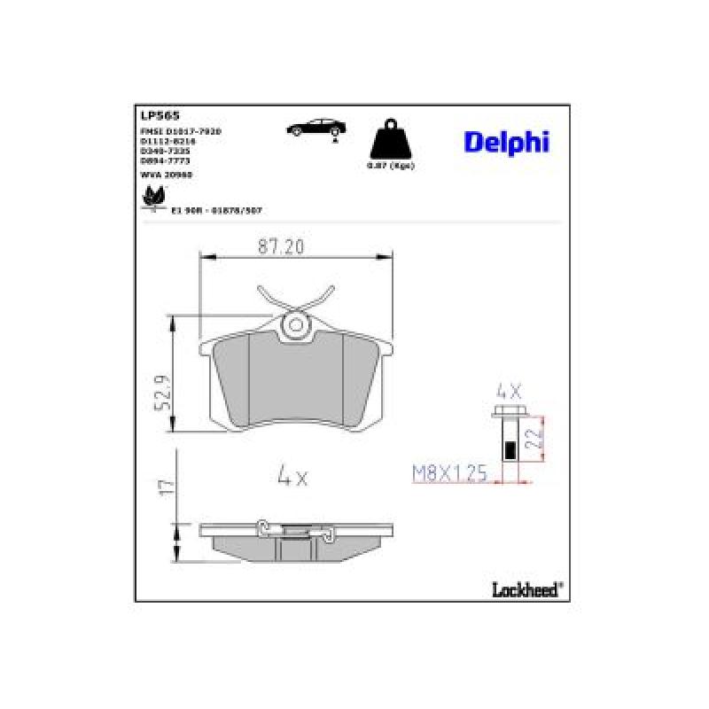 Jeu de 4 plaquettes de frein arrière DELPHI LP565 - Visuel 3