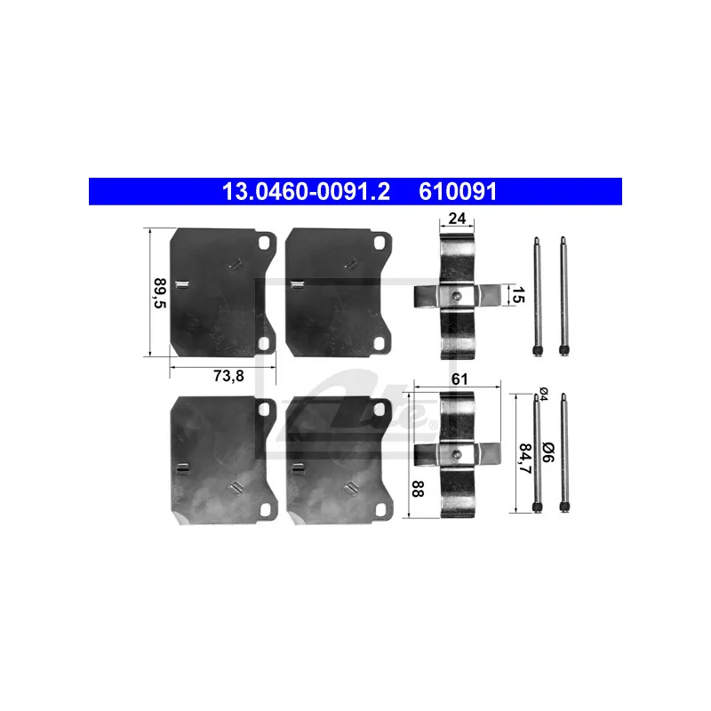 Kit d'accessoires, plaquette de frein à disque ATE 13.0460-0091.2