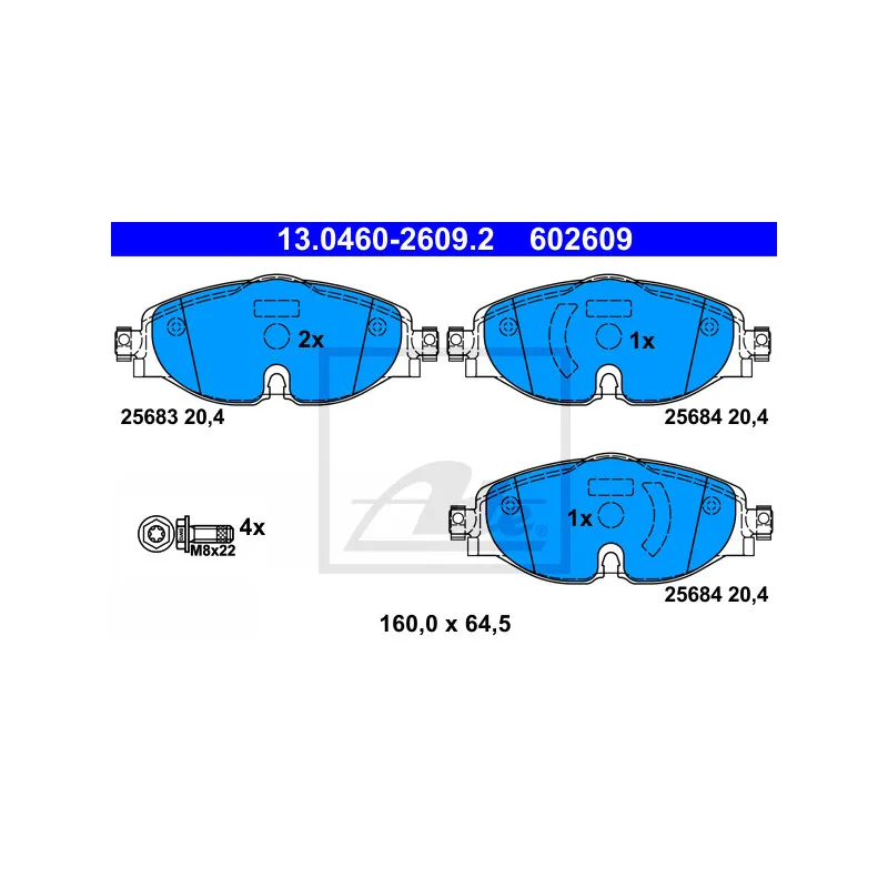 Jeu de 4 plaquettes de frein avant ATE 13.0460-2609.2