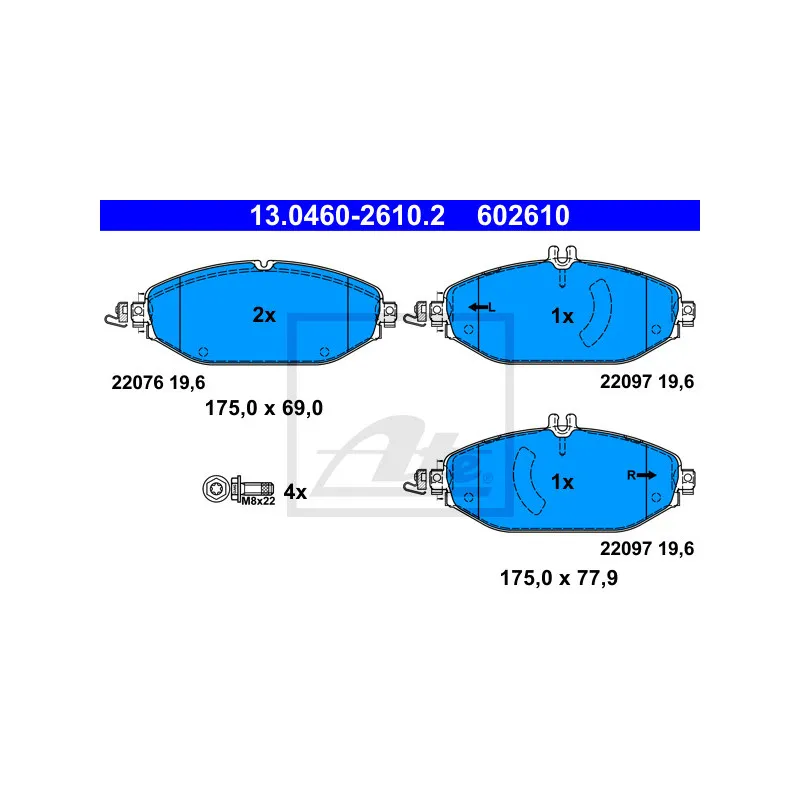 Jeu de 4 plaquettes de frein avant ATE 13.0460-2610.2