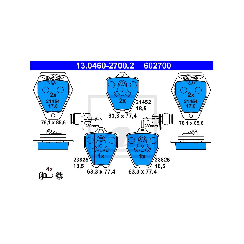 Jeu de 4 plaquettes de frein avant ATE 13.0460-2700.2