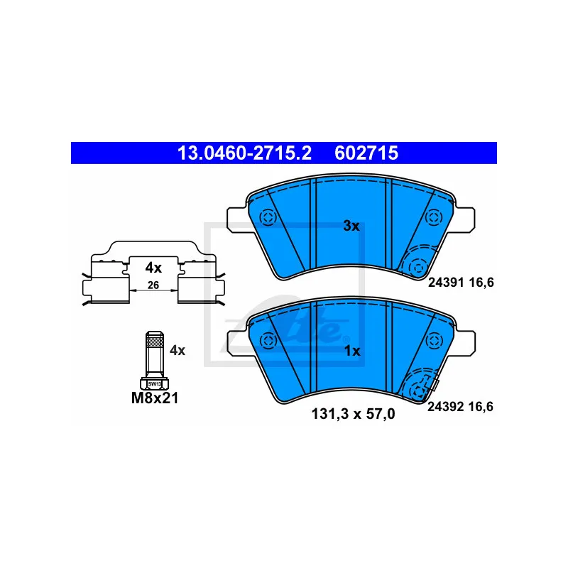 Jeu de 4 plaquettes de frein avant ATE 13.0460-2715.2