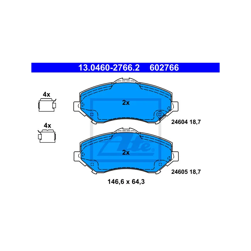 Jeu de 4 plaquettes de frein avant ATE 13.0460-2766.2