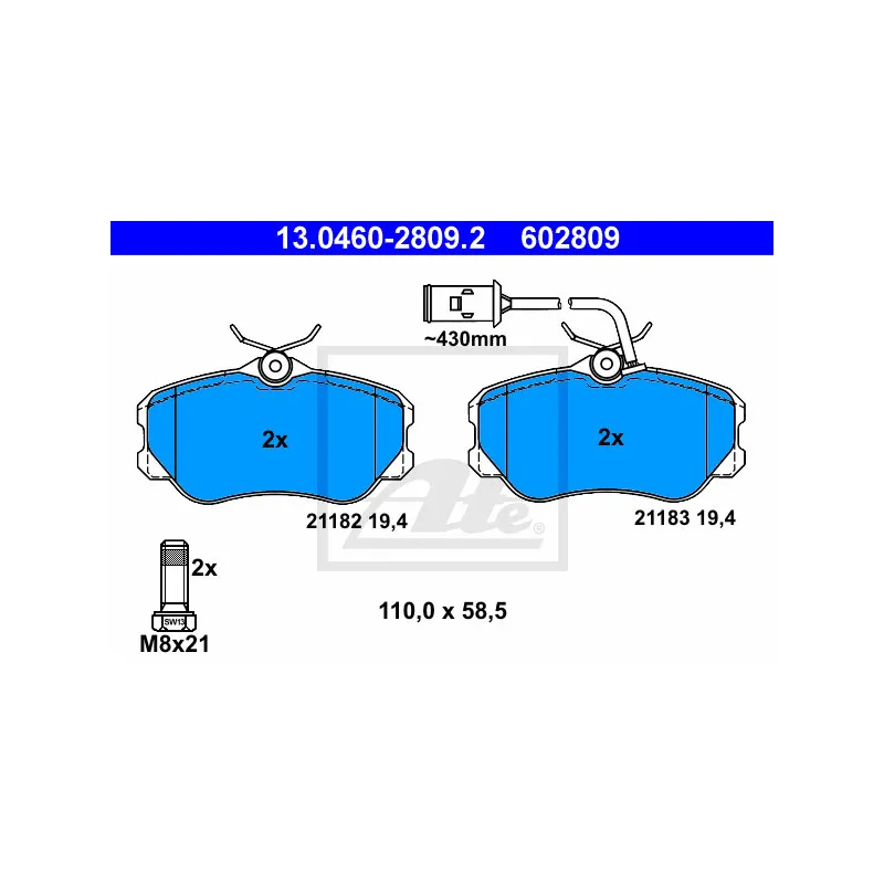 Jeu de 4 plaquettes de frein avant ATE 13.0460-2809.2