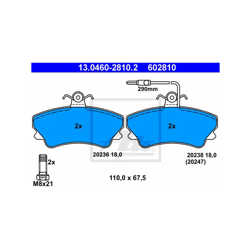 Jeu de 4 plaquettes de frein avant ATE 13.0460-2810.2