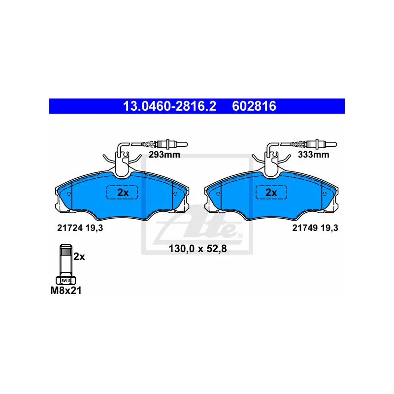 Jeu de 4 plaquettes de frein avant ATE 13.0460-2816.2