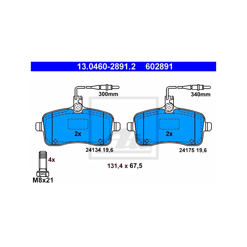 Jeu de 4 plaquettes de frein avant ATE 13.0460-2891.2