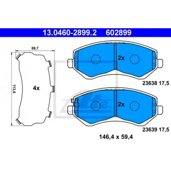 Jeu de 4 plaquettes de frein avant ATE 13.0460-2899.2
