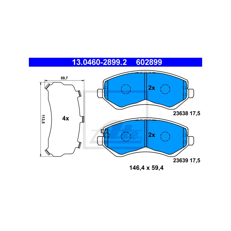 Jeu de 4 plaquettes de frein avant ATE 13.0460-2899.2
