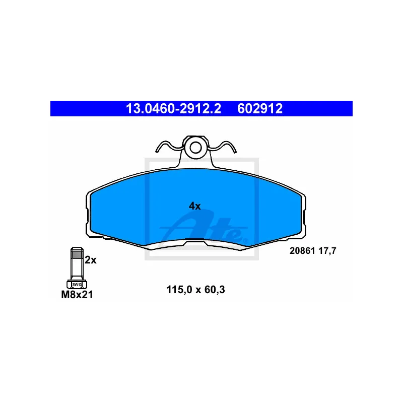 Jeu de 4 plaquettes de frein avant ATE 13.0460-2912.2