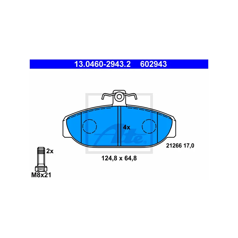 Jeu de 4 plaquettes de frein avant ATE 13.0460-2943.2