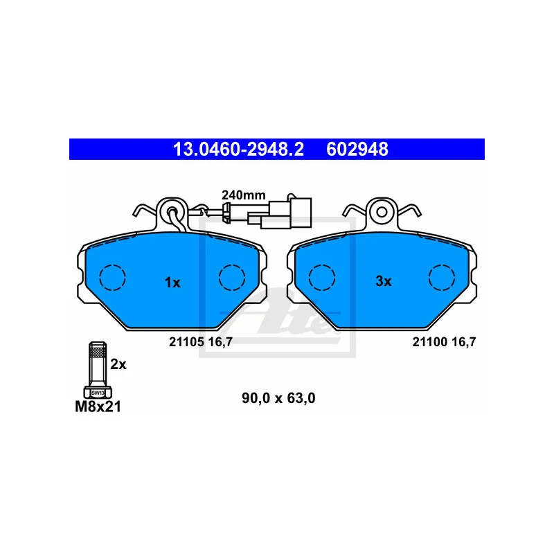 Jeu de 4 plaquettes de frein avant ATE 13.0460-2948.2
