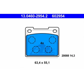 Jeu de 4 plaquettes de frein arrière ATE 13.0460-2954.2