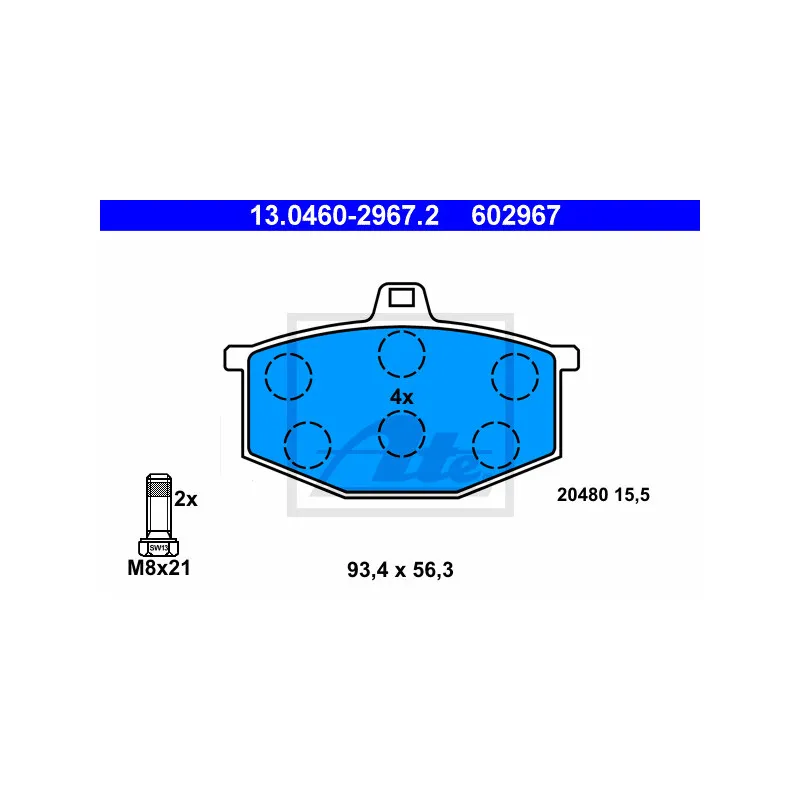 Jeu de 4 plaquettes de frein avant ATE 13.0460-2967.2