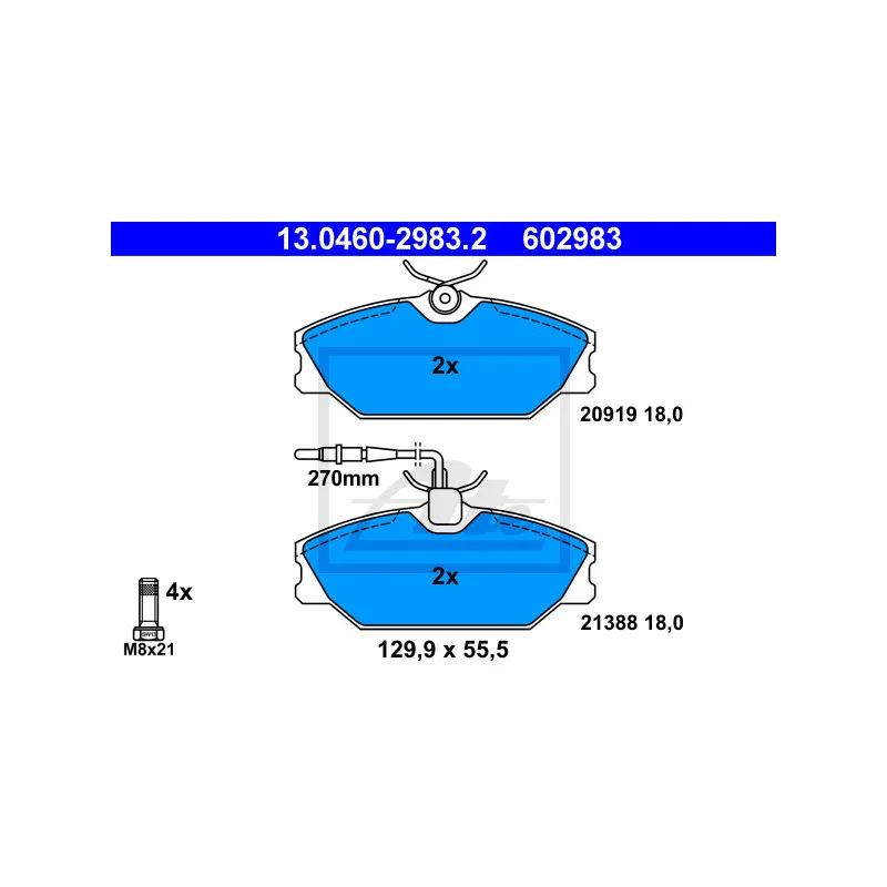 Jeu de 4 plaquettes de frein avant ATE 13.0460-2983.2