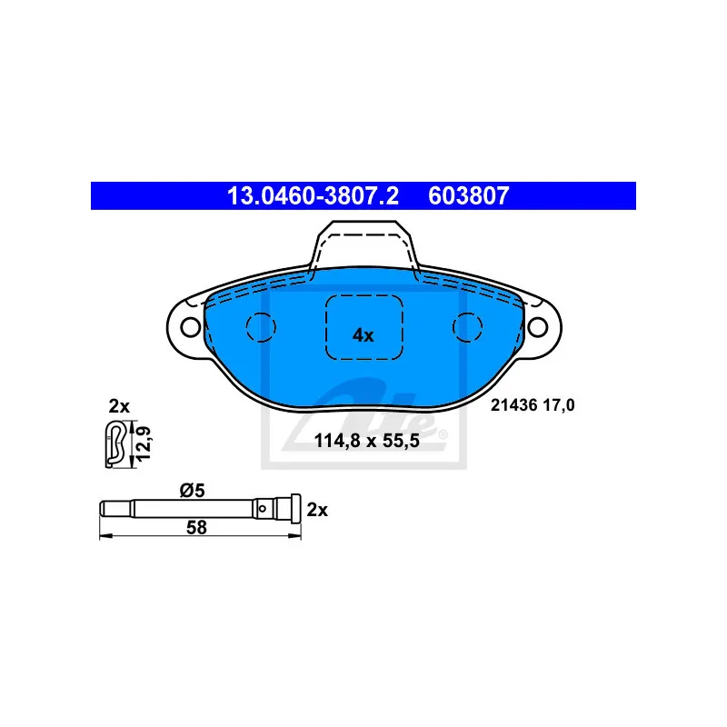 Jeu de 4 plaquettes de frein avant ATE 13.0460-3807.2