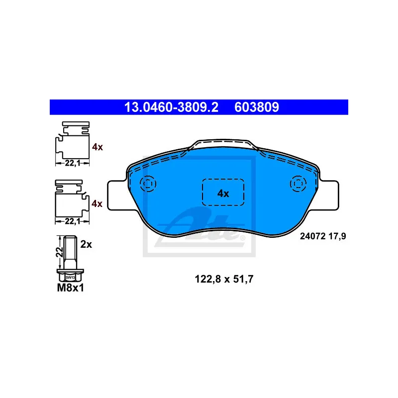 Jeu de 4 plaquettes de frein avant ATE 13.0460-3809.2