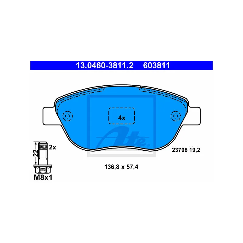 Jeu de 4 plaquettes de frein avant ATE 13.0460-3811.2