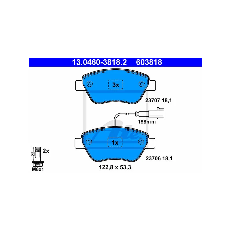 Jeu de 4 plaquettes de frein avant ATE 13.0460-3818.2