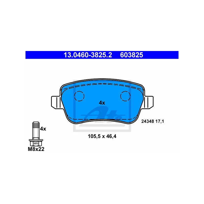 Jeu de 4 plaquettes de frein arrière ATE 13.0460-3825.2