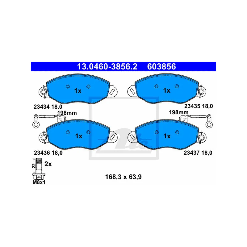 Jeu de 4 plaquettes de frein avant ATE 13.0460-3856.2
