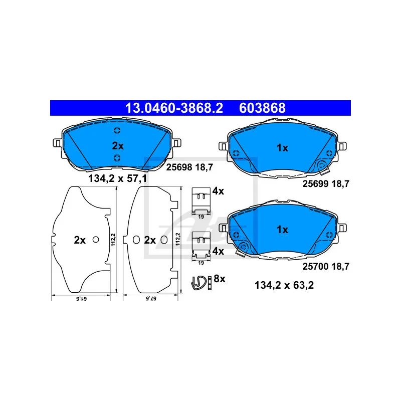 Jeu de 4 plaquettes de frein avant ATE 13.0460-3868.2