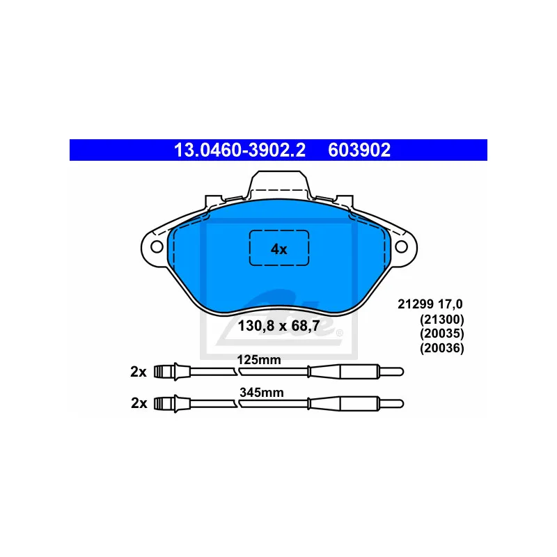 Jeu de 4 plaquettes de frein avant ATE 13.0460-3902.2