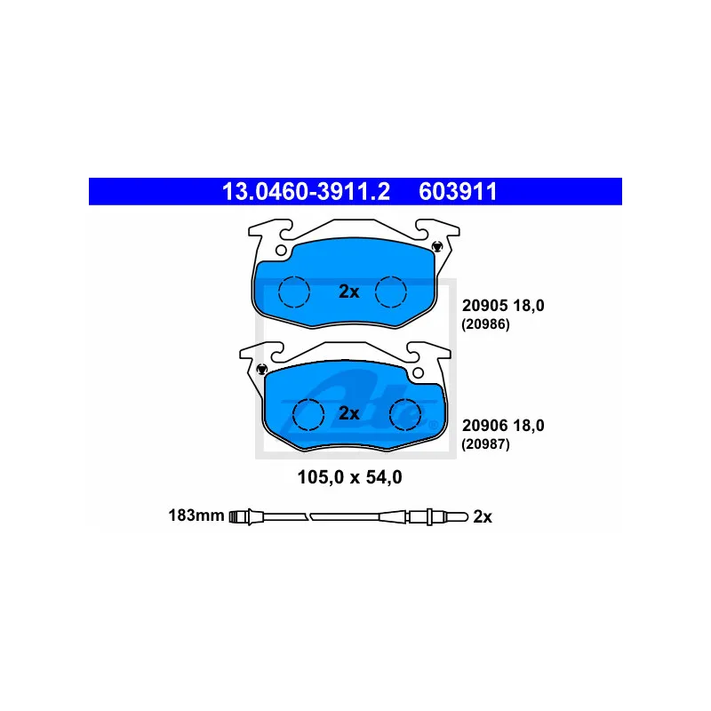 Jeu de 4 plaquettes de frein avant ATE 13.0460-3911.2