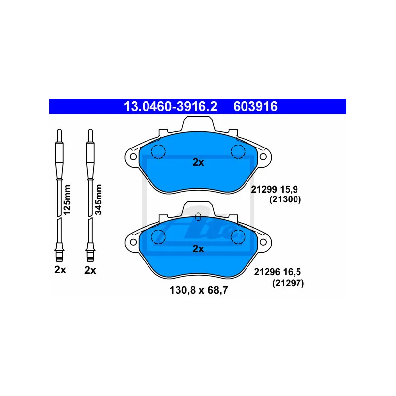 Jeu de 4 plaquettes de frein avant ATE 13.0460-3916.2