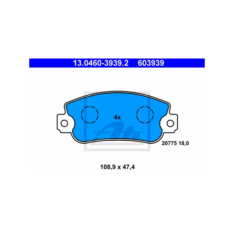 Jeu de 4 plaquettes de frein avant ATE 13.0460-3939.2