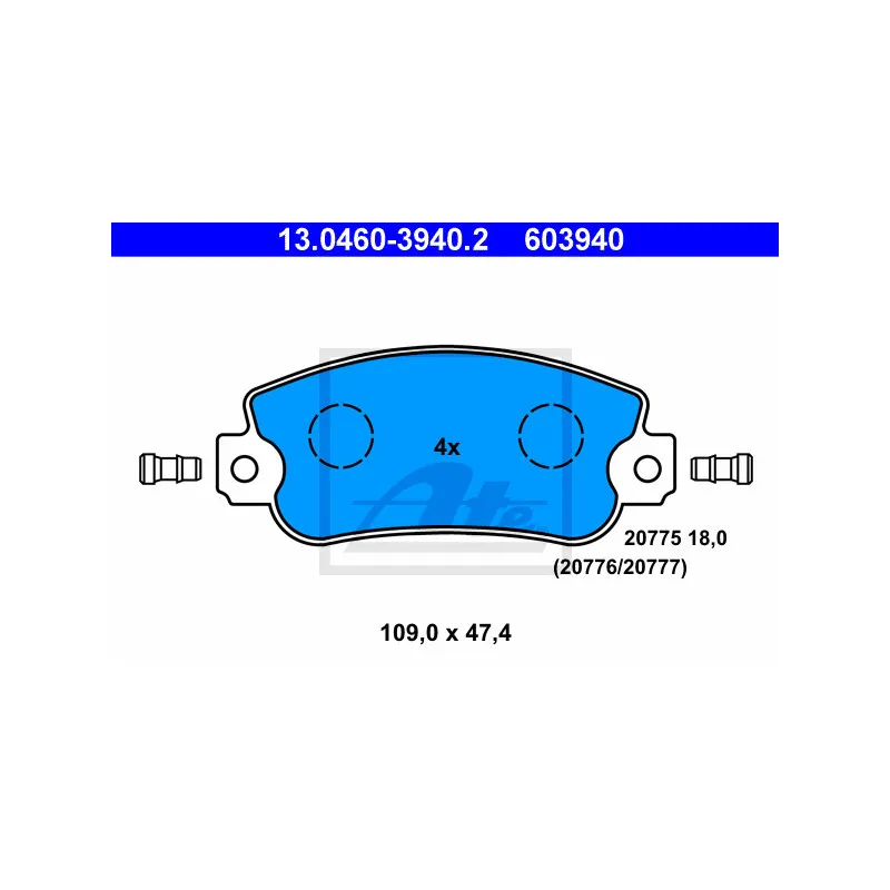 Jeu de 4 plaquettes de frein avant ATE 13.0460-3940.2