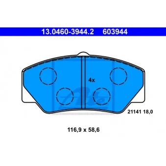 Jeu de 4 plaquettes de frein avant ATE 13.0460-3944.2