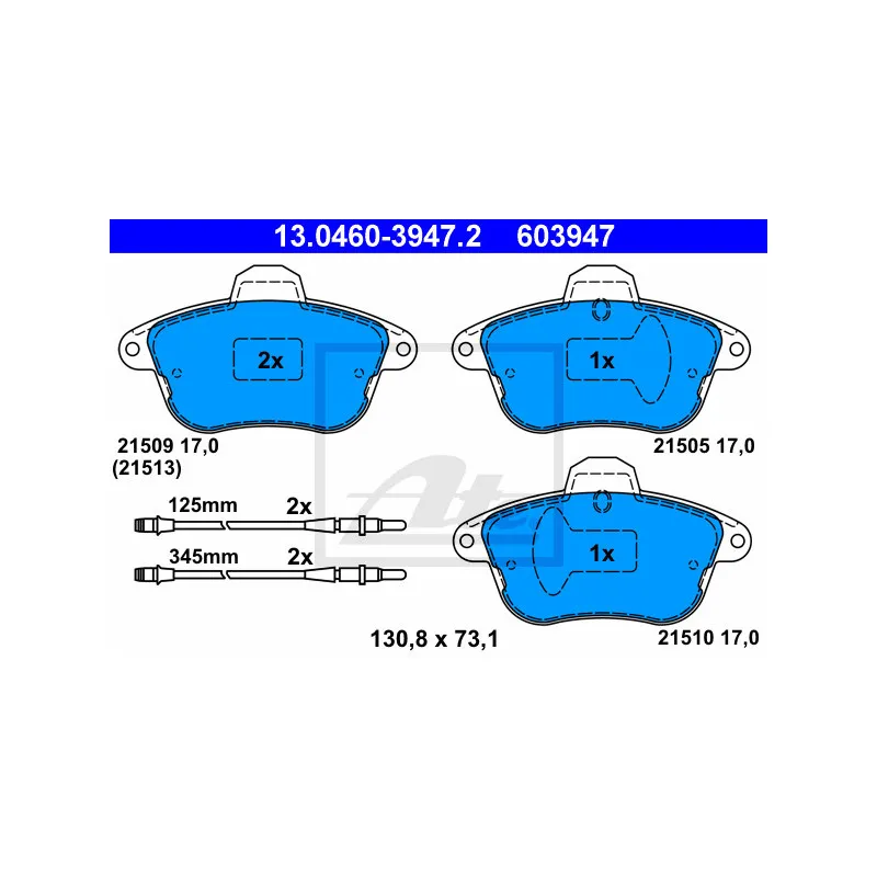 Jeu de 4 plaquettes de frein avant ATE 13.0460-3947.2