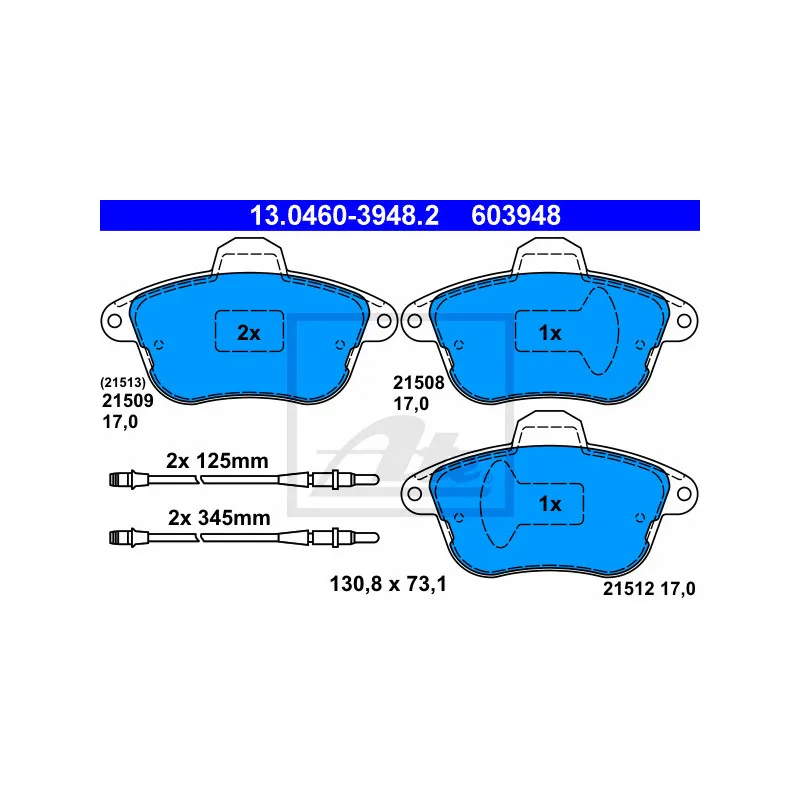 Jeu de 4 plaquettes de frein avant ATE 13.0460-3948.2