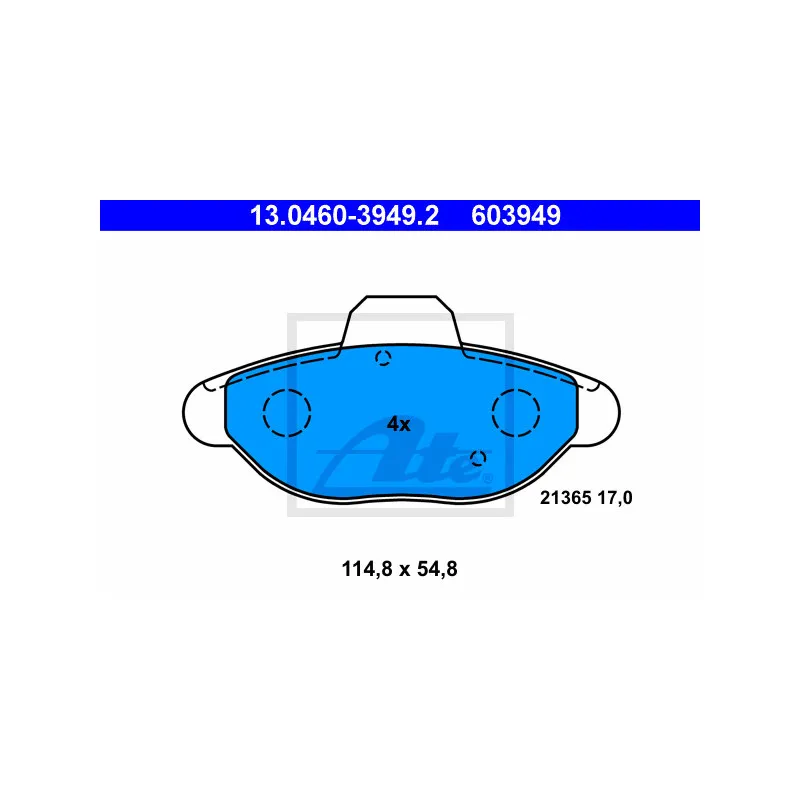Jeu de 4 plaquettes de frein avant ATE 13.0460-3949.2