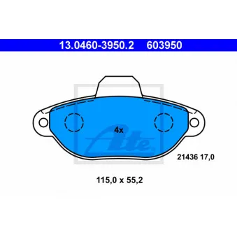 Jeu de 4 plaquettes de frein avant ATE 13.0460-3950.2