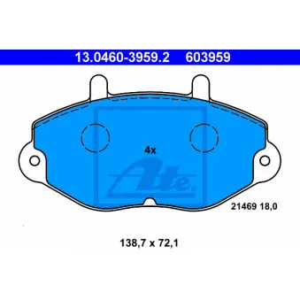 Jeu de 4 plaquettes de frein avant ATE 13.0460-3959.2
